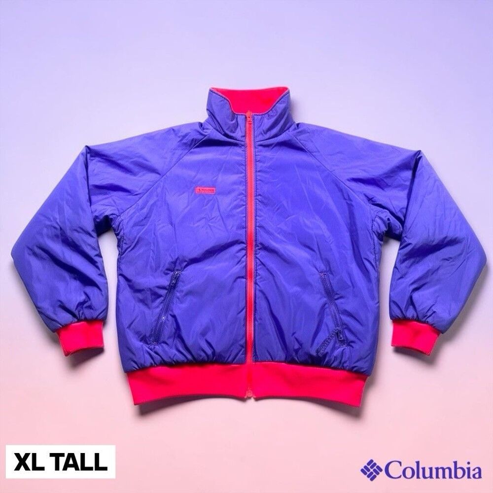 Vintage 90s Columbia Ski Jacket Reversible Mens XL TALL Purple Pink Winter Retro